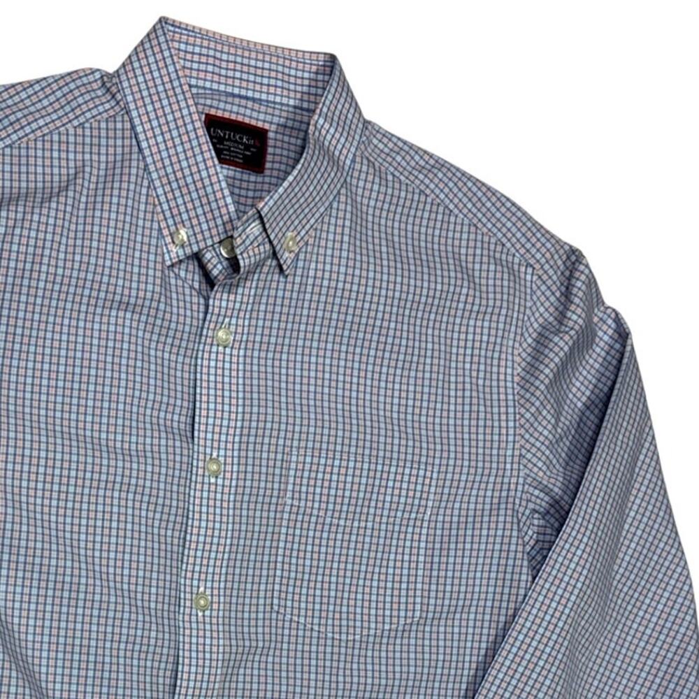 UNTUCKit Button Down Shirt Size Medium Blue Orange Checker